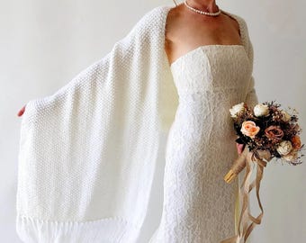Châle de mariage ivoire en mohair, écharpe de mariée d'hiver, cadeau de demoiselle d'honneur