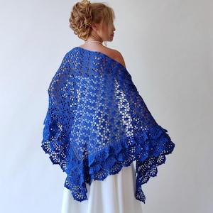Cobalt shawl, vibrant blue stole, cotton evening scarf, bridal wedding shawl, gift for her, fringed boho cover up, triangular summer shawl