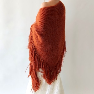 Burnt orange shawl, cinnamon wrap, rust scarf, mohair wool wrap, bridal cover up, fall winter wedding, bridesmaid gift, boho, fringed image 7