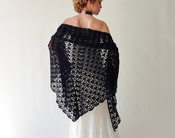 Black shawl, mohair wedding wrap, bridal cover up, lace evening shawl, mother of bride, bridesmaid gift, fall winter wedding, gift for her