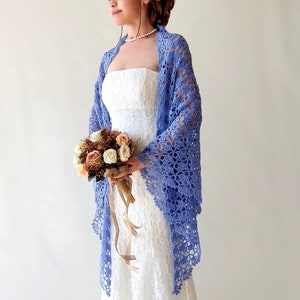 Azure blue shawl, bridal wedding wrap, lace evening scarf, sky blue stole, bridesmaid gift, fall winter wedding, gift for her, crochet wrap