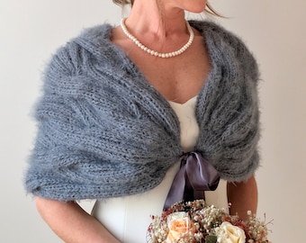 Châle gris, wrap de soirée floue, mariage automne hiver, cadeau de demoiselle d'honneur, mère de la mariée, châle de mariée, écharpe à franges, couverture en laine chaude, wrap