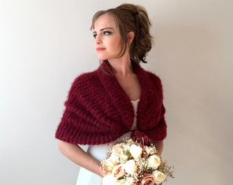 Wedding shawl, bridal wrap, bridesmaid cover up, evening stole, bordeaux bolero, shawls and wraps ,bride stole, winter wedding, burgundly