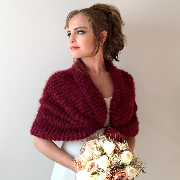 Wedding shawl, bridal wrap, bridesmaid cover up, evening stole, bordeaux bolero, shawls and wraps ,bride stole, winter wedding, burgundly