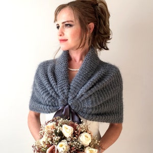 Bridal shawl, dark gray wrap, ,bridesmaid shrug, wedding cover up, mother gift, bride cape, evening stole, fall winter poncho, warm shoulder