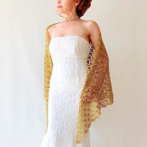 Gold glitter shawl, sparkly evening wrap, shiny cover up, bridal wedding shawl, mother of bride, gift for her, lacy triangular scarf image 8