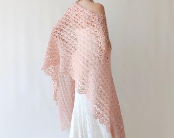 Dusty Rose Mohair Lace Shawl: Blush Wedding Wrap