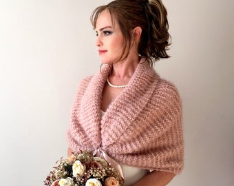 Châle de mariage d'hiver, Cape rose poussiéreuse, Couverture de mariée, Wrap de mariée, Capelet Champange, Boléro chaud, Boléro, Rose foncé, Rose fard à joues, rose pâle