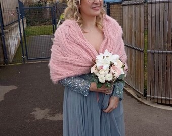 Handgestrickter Mohair Hochzeits-Schal: Rosa Brautbolero