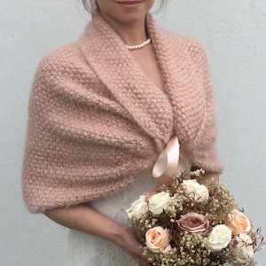 Wedding Shawl, Rose Bridal Wrap, Pale Pink Shawl, Bride Cape, Bridal Capelet, Bridesmaid Gift, Winter Wedding Shawl, Champagne Stole, Bolero