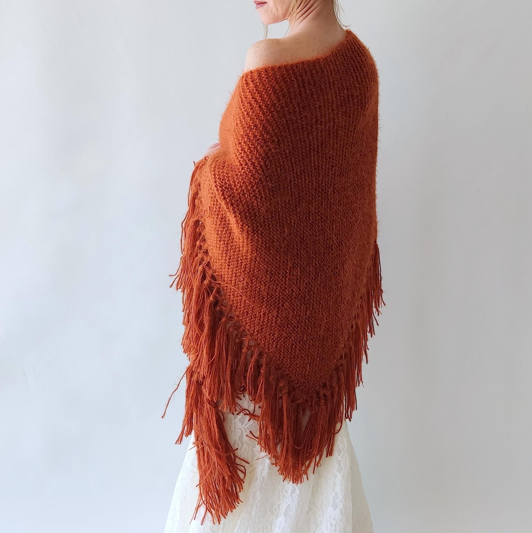 Burnt Orange Bridal Shawl, Cinnamon Wedding Wrap, Rust Triangular