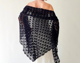 Black shawl, mohair wedding wrap, bridal cover up, lace evening shawl, mother of bride, bridesmaid gift, fall winter wedding, gift for her