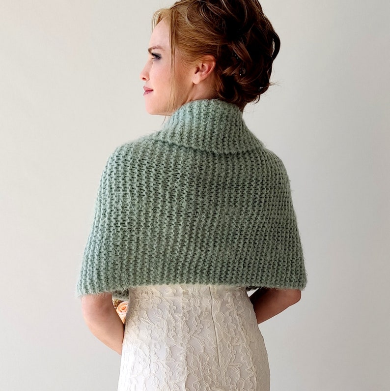 Sage green wedding shawl, knit fuzzy wrap, mint bridal cover up, wool shawl, fall winter wedding, bridesmaid gift, warm fall winter, mohair image 5