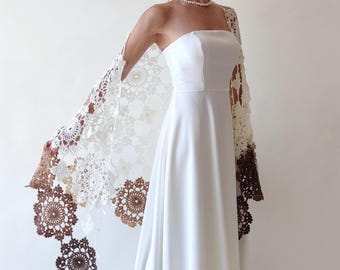 Ivory wedding shawl, mohair wedding wrap, bridal cover up, lace evening shawl, mother of bride, brown bridesmaid gift, fall winter wedding