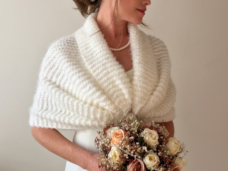 Wedding shawl, ivory bridal wrap, cream scarf, evening stole, knitted wool stole, mohair, bridesmaid gift, fall winter wedding, oversized image 8