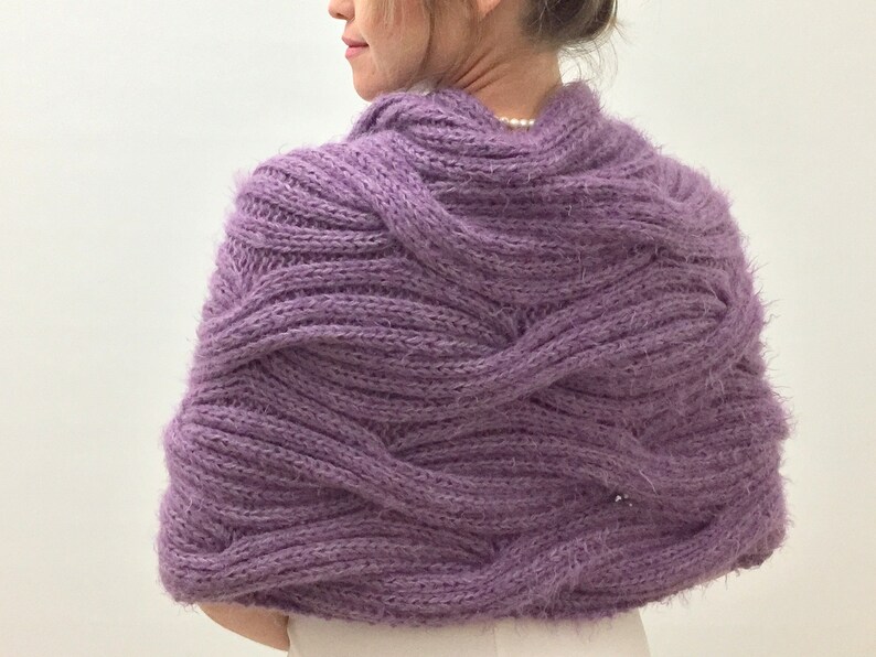 Wedding Shawl, Bridal Wrap, Purple Cape, Violet Bridesmaid Gift, Mohair Bride Bolero, Fuzzy Cover Up, Knit, Winter wedding, Fast Shipping image 7