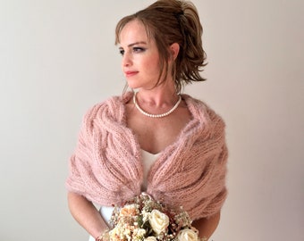 Wedding Shawl, Wedding Shrug, Bridal Shawl, Champagne Shawl, Winter Shawl, Bridesmaid shawl, Bridesmaid Wrap, Pale Pink, Dusty Pink, Rose