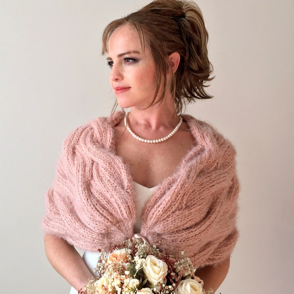 Wedding Shawl, Wedding Shrug, Bridal Shawl, Champagne Shawl, Winter Shawl, Bridesmaid shawl, Bridesmaid Wrap, Pale Pink, Dusty Pink, Rose