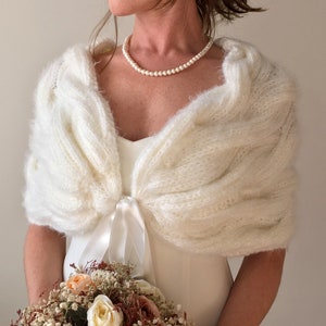 Winter Wedding Shawl, Bridal Bolero, Bridesmaid Shrug, Bride Ivory Cape, Bridal Scarf, Wedding Shawl, Evening Wrap, Wedding Coverup image 5