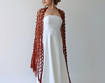 Rost Abend Schal, Gebrannte Orange Schiere Spitzen Dreieck Fransen Wrap, Terrakotta Hochzeit Netzschal