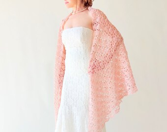 Châle En Lin Rose Poudré Mariage écharpe En Dentelle Châle De Demoiselle D'honneur Couverture De Mariée Châle D'été étole En Tricot Voile Transparent Tricoté Voile De Plage - France