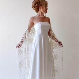 Handmade Crochet Cotton Bridal Shawl, Fringed Wedding Wrap