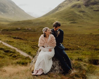 Hand-Knitted Mohair Wedding Shawl: Champagne Blush Bridal Wrap