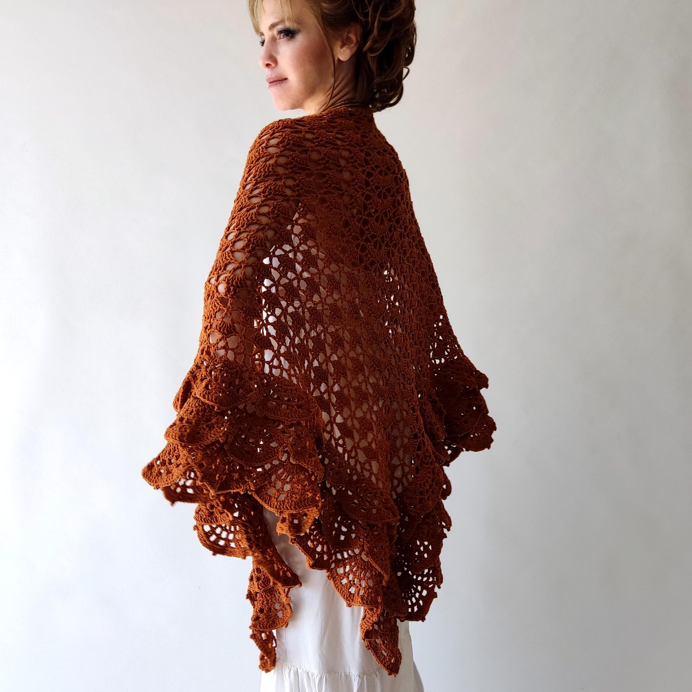 Burnt Orange Shawl, Cinnamon Wrap, Rust Capelet, Cotton Bridal Cover Up ...