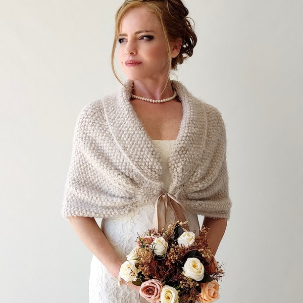 Winter wedding shawl, bridal wrap, mohair cover up, beige evening shawl, bridesmaid gift, knitted scarf, wool, fuzzy, wraps, fast shipping