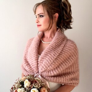 Bridal rose wrap, dusy pink shawl, blush cover up, shawl and wraps, bridesmaid shrug romantic wedding, fall winter, handmade knit shawl image 6