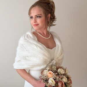 Xale de casamento marfim, xale outono inverno, bolero de noiva, presente de dama de honra, xales e envoltórios, saída de noiva, estola de mohair, encolher de ombros de lã quente
