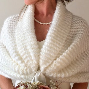 Wedding shawl, ivory bridal wrap, cream scarf, evening stole, knitted wool stole, mohair, bridesmaid gift, fall winter wedding, oversized image 3