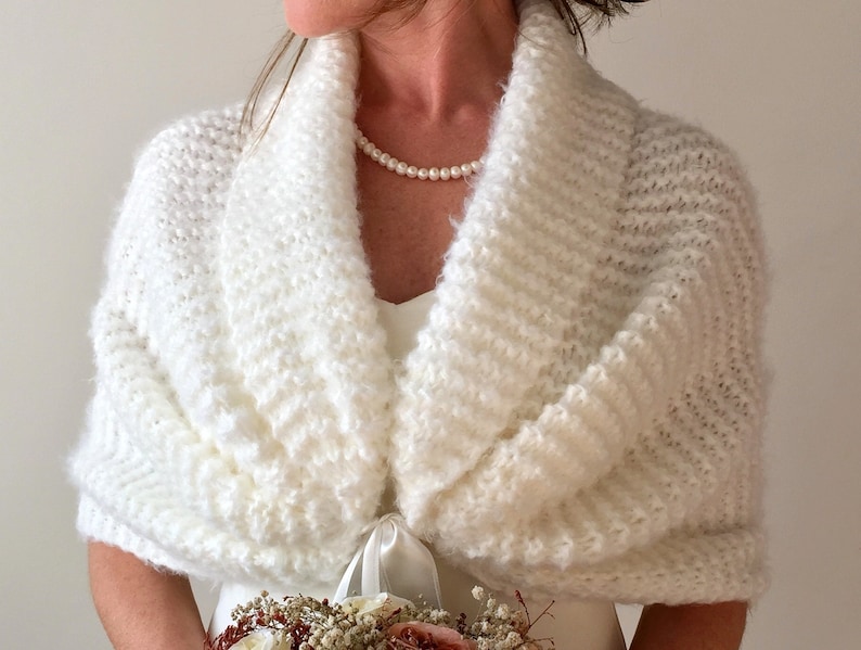 Wedding shawl, ivory bridal wrap, cream scarf, evening stole, knitted wool stole, mohair, bridesmaid gift, fall winter wedding, oversized image 3