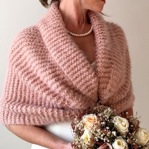 Bridal rose wrap, dusy pink shawl, blush cover up, shawl and wraps, bridesmaid shrug romantic wedding, fall winter, handmade knit shawl image 3