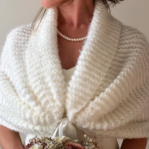 Wedding shawl, bridal stole, mohair wrap, ivory cover up, cream scarf, rectangular shawl, bridesmaid gift, winter wedding, fast shipping