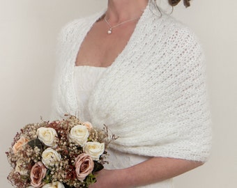 Wedding shawl, white bridal wrap, mohair cover up, rectangular shawl, crochet stole, rectangular, bridesmaid gift, lace scarf, evening stole