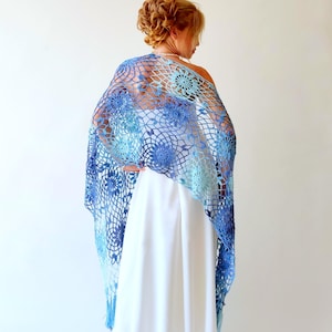 Blue cotton shawl, navy wedding scarf, fringed boho wrap, bridal wedding shawl, lace gift for her, multicolor stole, rectangular cover up