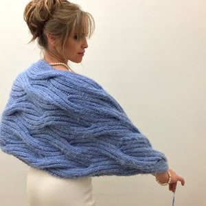 Wedding Shawl, Bridal Wrap, Blue Cape, Bridesmaid Gift, Mohair Bride Bolero, Fuzzy Cover Up, Knitted, Winter wedding, Fast Shipping, image 8