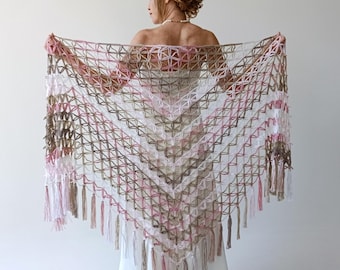 Écharpe de soirée d'été triangulaire pour mariage multicolore rose-beige, blanc nuptiale, rose pâle, rose, vieux rose, beige, taupe, marron