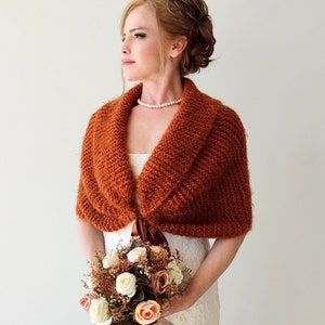 Burnt orange winter wedding shawl, cinnamon bridal cape, rust bride cover up, bridal wrap, winter wedding capelet, warm shrug, warm bolero