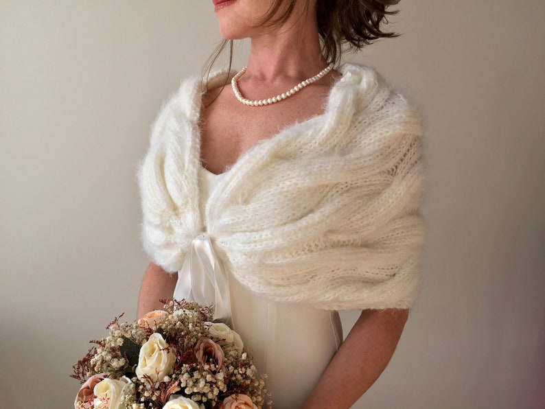 Winter Wedding Shawl, Bridal Bolero, Bridesmaid Shrug, Bride Ivory Cape, Bridal Scarf, Wedding Shawl, Evening Wrap, Wedding Coverup image 6