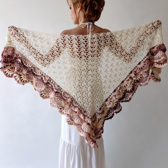 cream crochet shawl