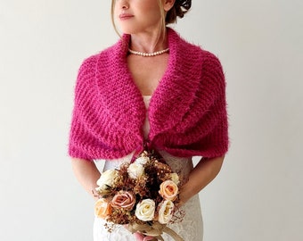 Dark rose shawl, fuchsia pink evening shawl, mohair wedding wrap, bridal cover up, mother of bride, bridesmaid gift, fall winter wedding