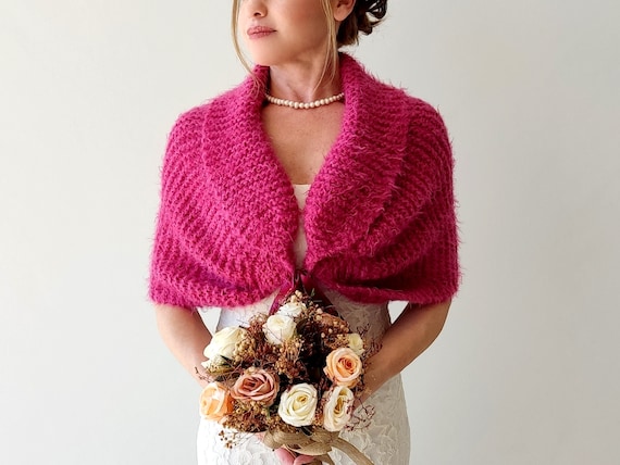 Fuchsia Mohair Wedding Shawl, Bridal Cover Up