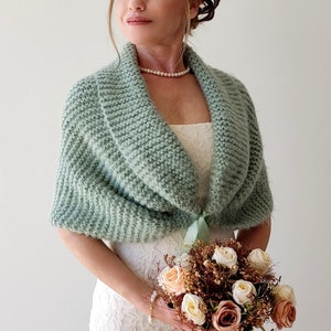Sage green wedding shawl, knit fuzzy wrap, mint bridal cover up, wool shawl, fall winter wedding, bridesmaid gift, warm fall winter, mohair image 8