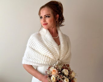 Wedding shawl, bridal wrap, bridesmaid bolero, ivory cover up, fuzzy cape, mohair capalet, bride gift, winter wedding, stole, shrug, shawls