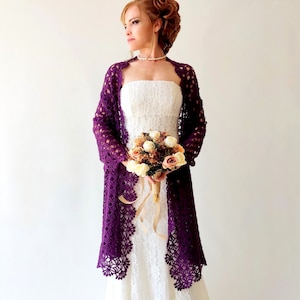 Purple mohair shawl, aubergine evening stole, plum bridal wedding shawl, mother of the bride wrap, lacy bridesmaid gift, crochet lace scarf