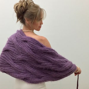 Wedding Shawl, Bridal Wrap, Purple Cape, Violet Bridesmaid Gift, Mohair Bride Bolero, Fuzzy Cover Up, Knit, Winter wedding, Fast Shipping image 8