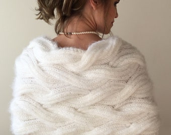 Winter Wedding shawl, ivory warm bridal wrap,