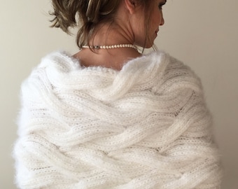 Winter Wedding shawl, ivory warm bridal wrap,